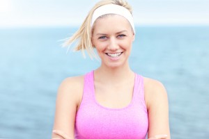 Woman in pink sports bra